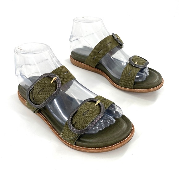 Sofft Shoes - Sofft Elmira Forest Womens Green Leather Double Buckle Flat Sandals Slides Sz 6
